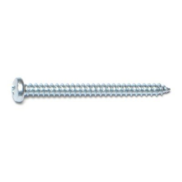 Midwest Fastener Sheet Metal Screw, #8 x 2 in, Zinc Plated Steel Pan Head Phillips Drive, 20 PK 62717